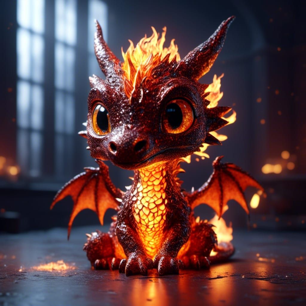 Adorable Lava Chibi Fire Dragon in Hogwarts Study