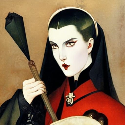 Vampire Lord with Onigiri, Evoking Vrubel and Serebriakova