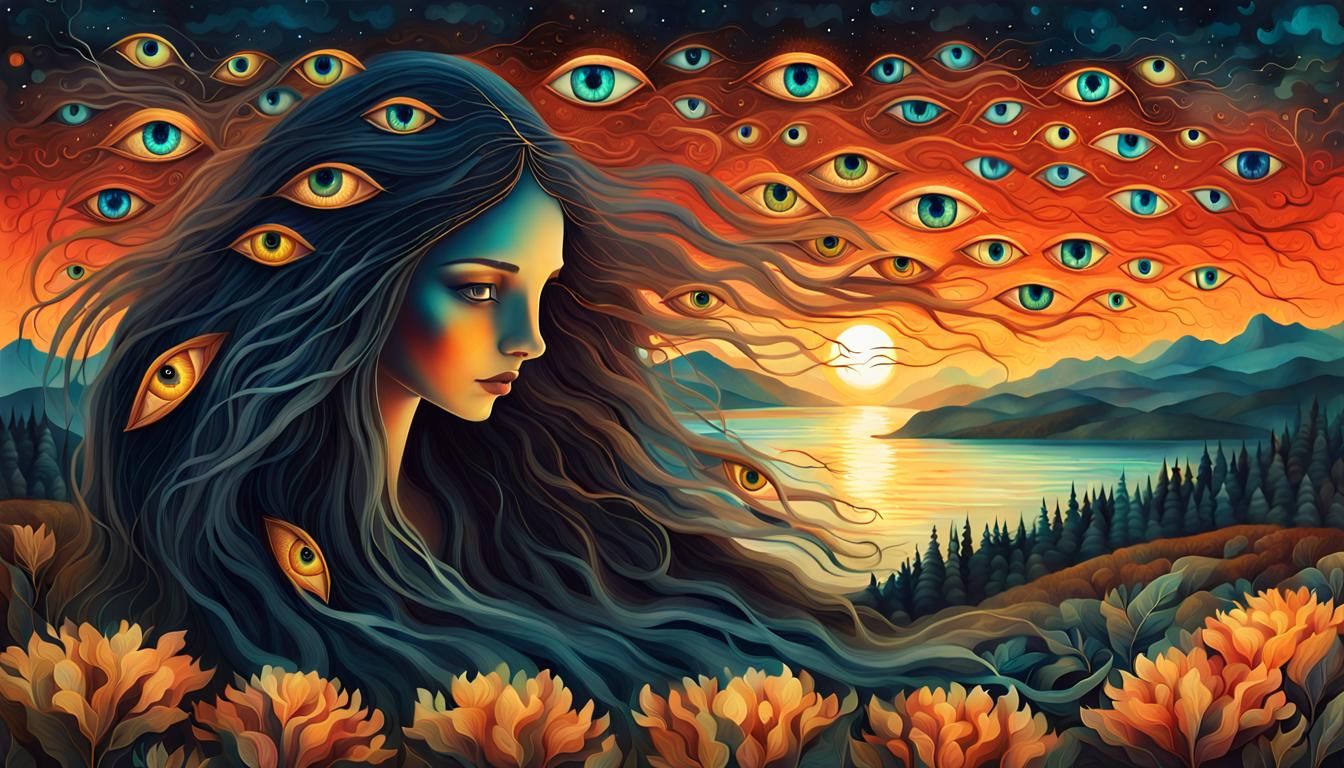 Bio Art Collage of Glowing Eyes in 8K