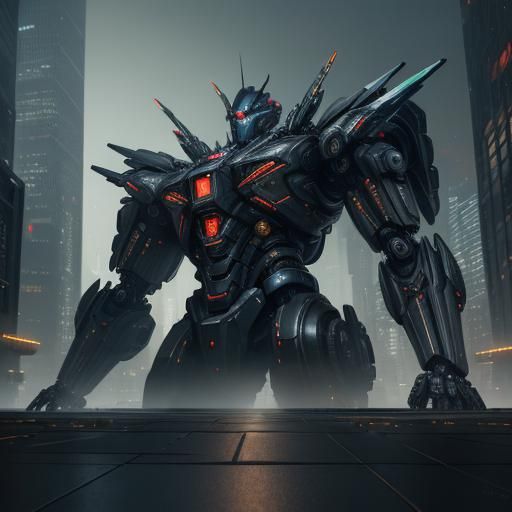 Fallen Angel in Cyberpunk Cityscape