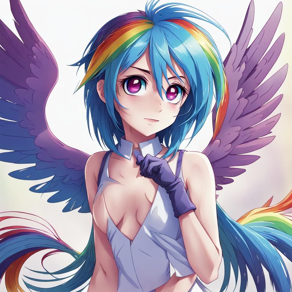 Rainbow Dash in Anime Style with Rainbow Hair