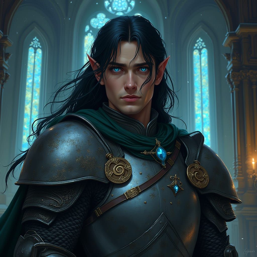 Mid Elf Cleric in Gothic Cathedral