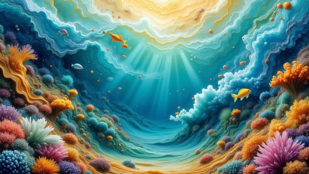 Underwater World of Flowing Liquids and Vibrant Colors
