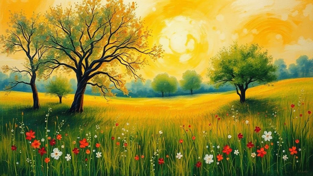 Enchanted Summer Meadow: Impressionist Encaustic Painting