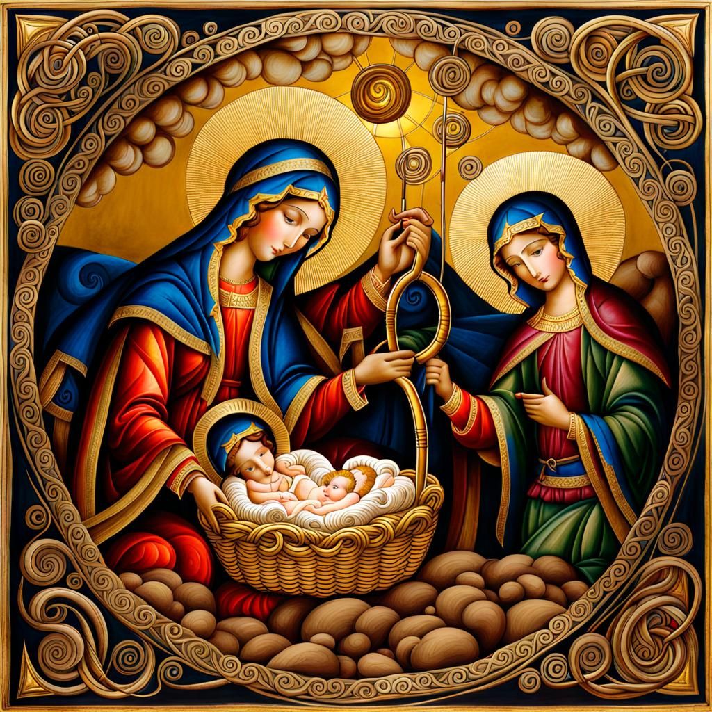 Illuminated Nativity Scene in Celtic Art Style