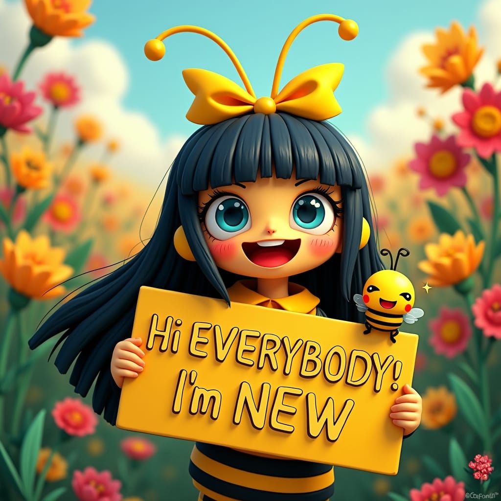 Whimsical Origami-Inspired Bumblebee Girl with Big Smile and...