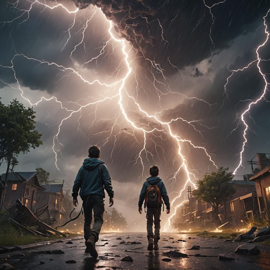 Boy Walks Through Lightning Storm: Matte Painting
