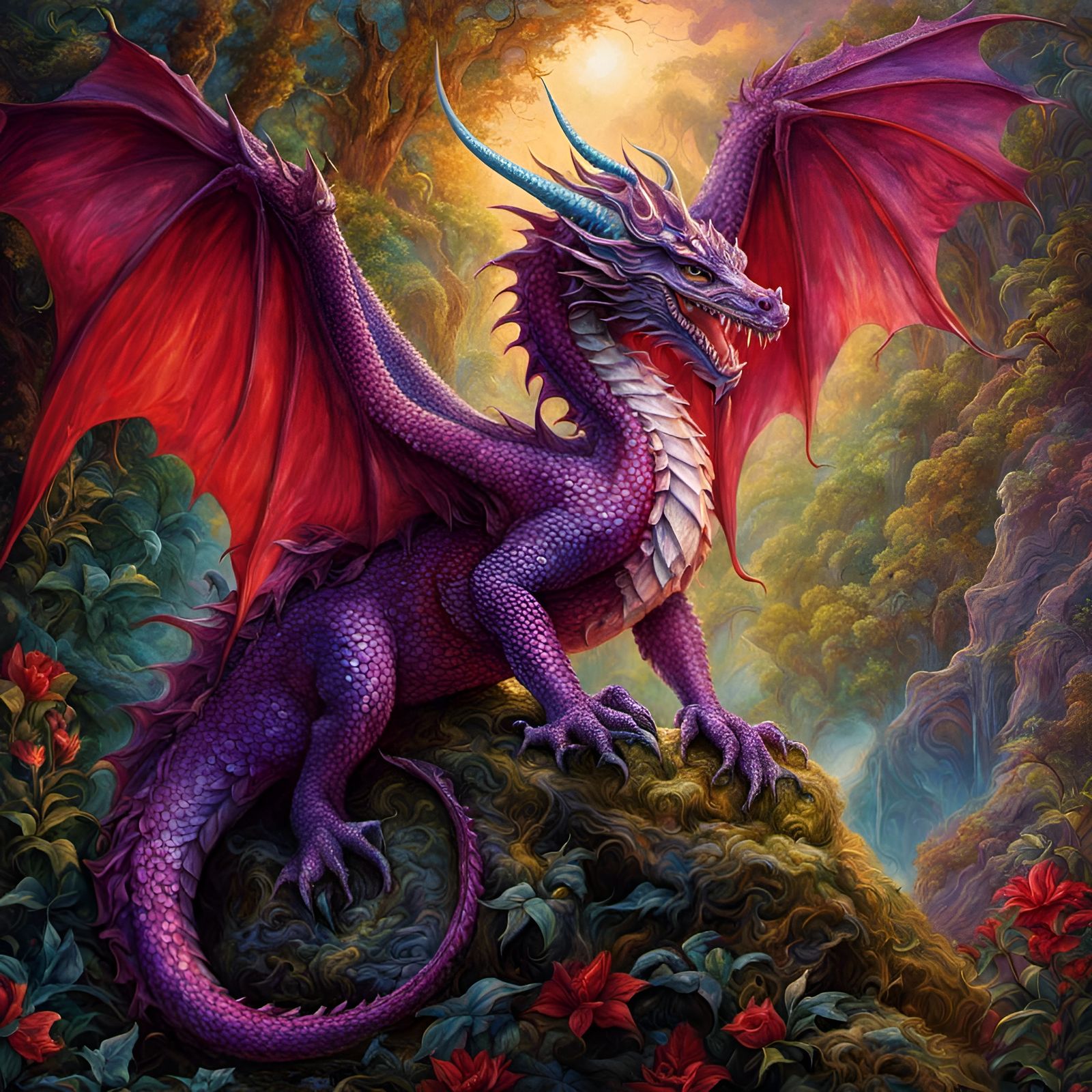 Purple and Red Dragon with Fairy Glitter