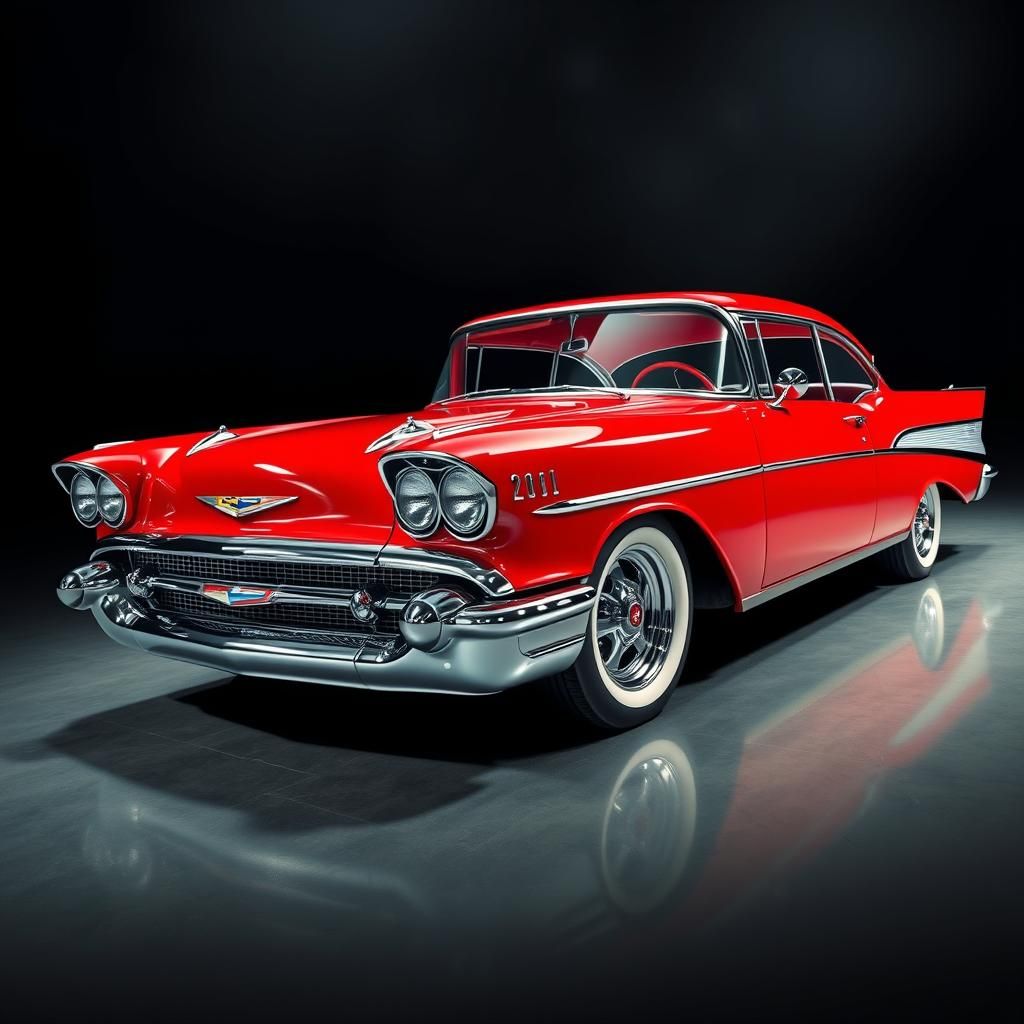 Enameled Glass Figurine of 1957 Chevy in Red