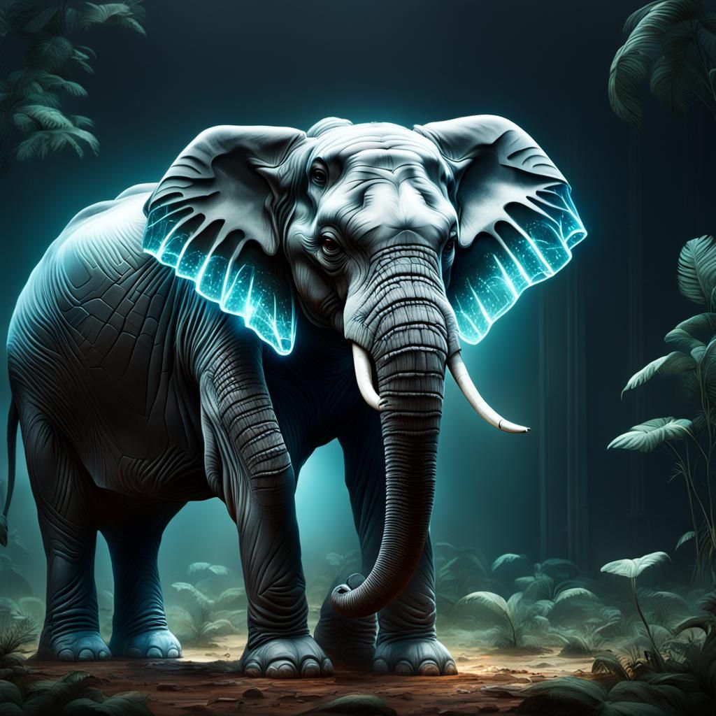 Luminescent Glass Elephant Digital Painting