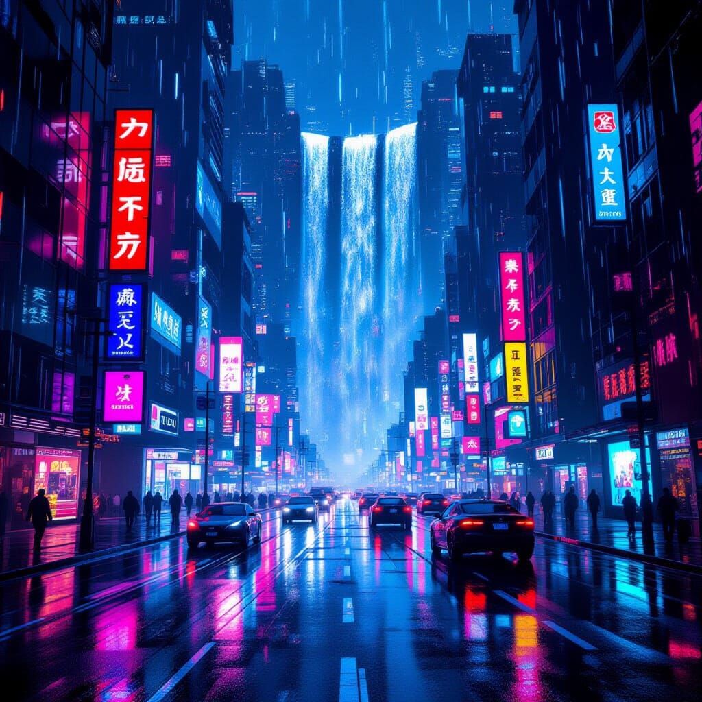 Neon Cyberpunk City Street at Night