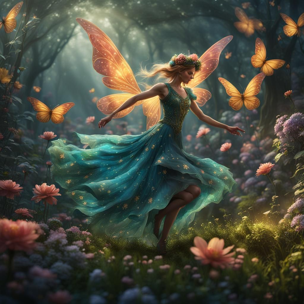 Spring Fairies Dancing in a Fantastical Landscape