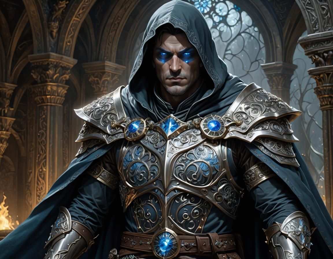 Grey-Skinned Rogue with Black Armor, Detailed Fantasy Art