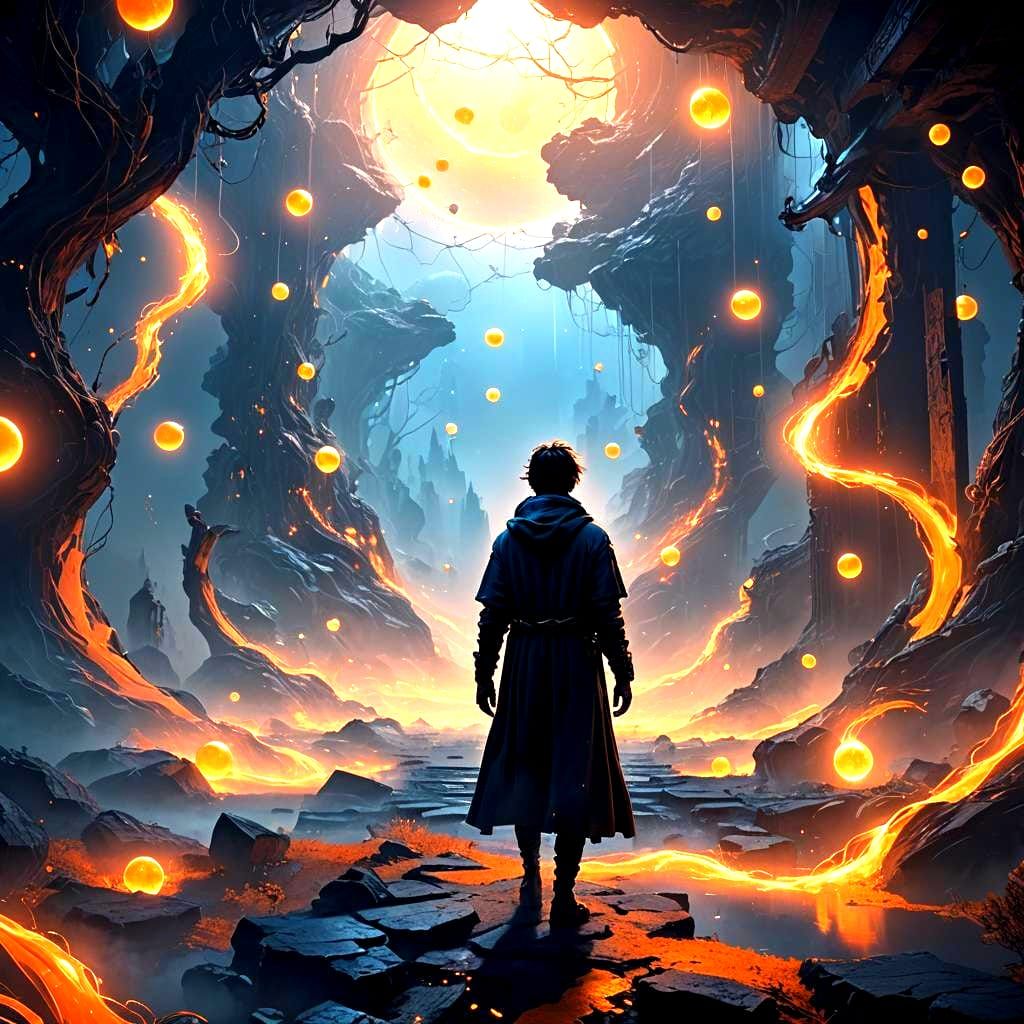 Figure Floating Between Two Worlds