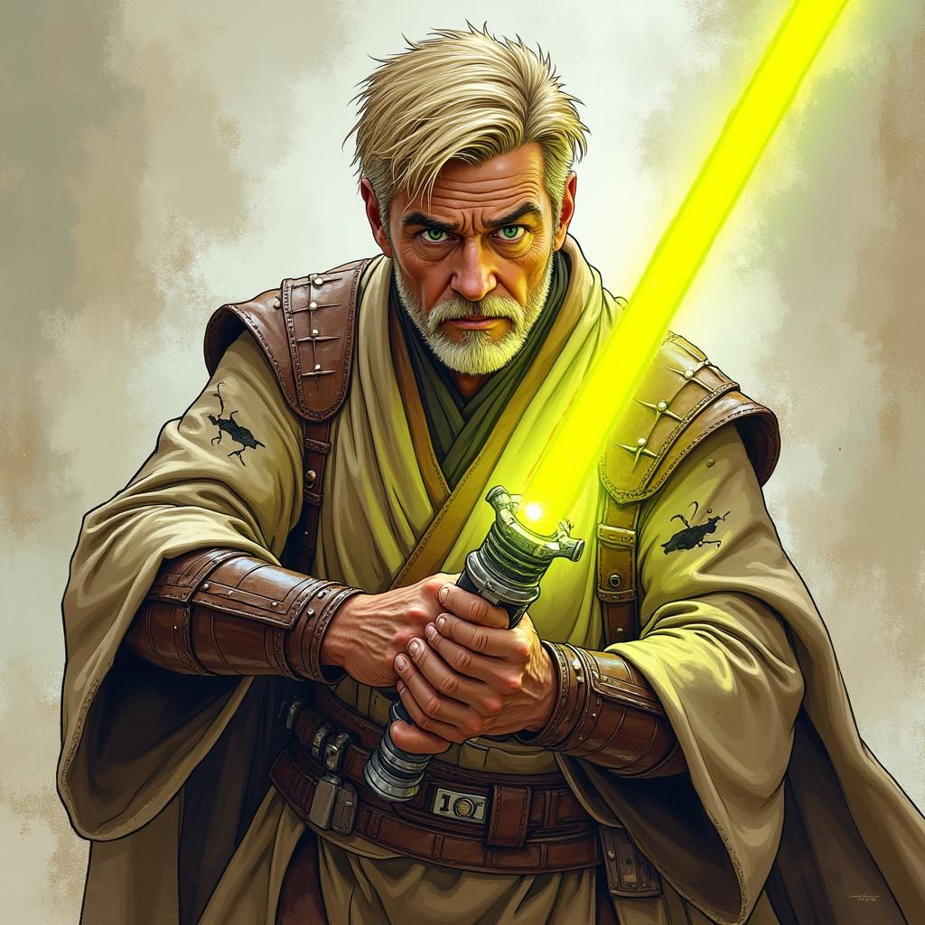 Jedi Warrior After Battle in Comic Book Style