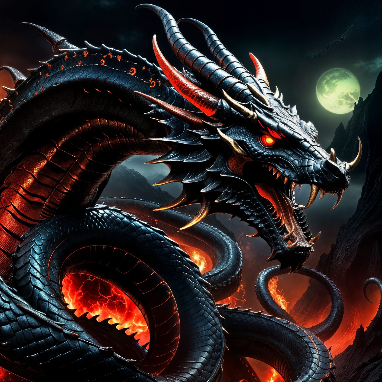 Demonic Lizard Serpent with Passengers, Dark Fantasy Art