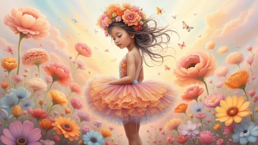 Delicate Tutu Flower in Whimsical Illustration Style