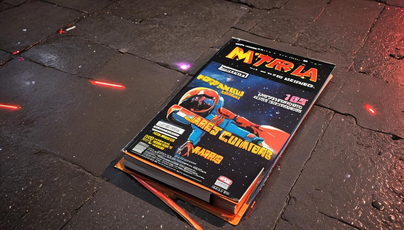 Retro Sci-Fi Mars Comic Book Cover in Neon