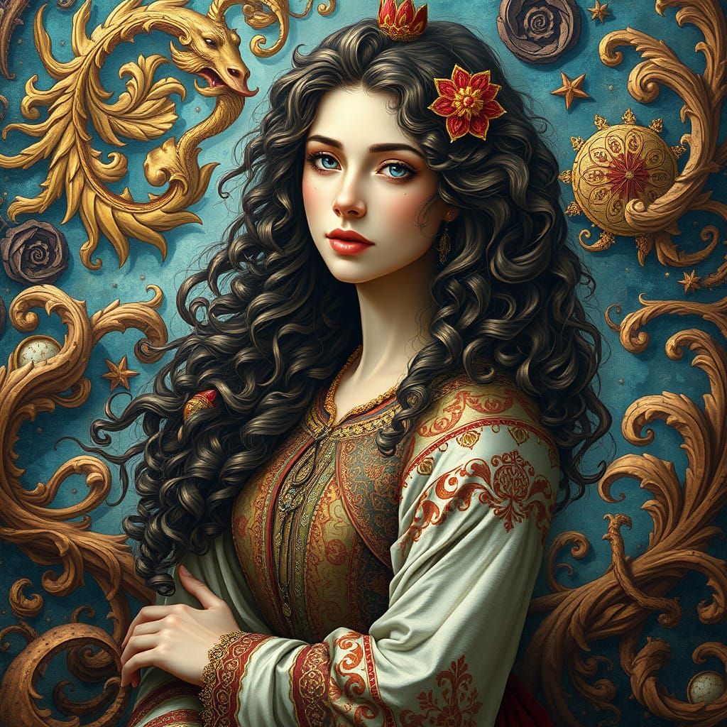 Futuristic Slavic Goddess in Mystical Fantasy Landscape