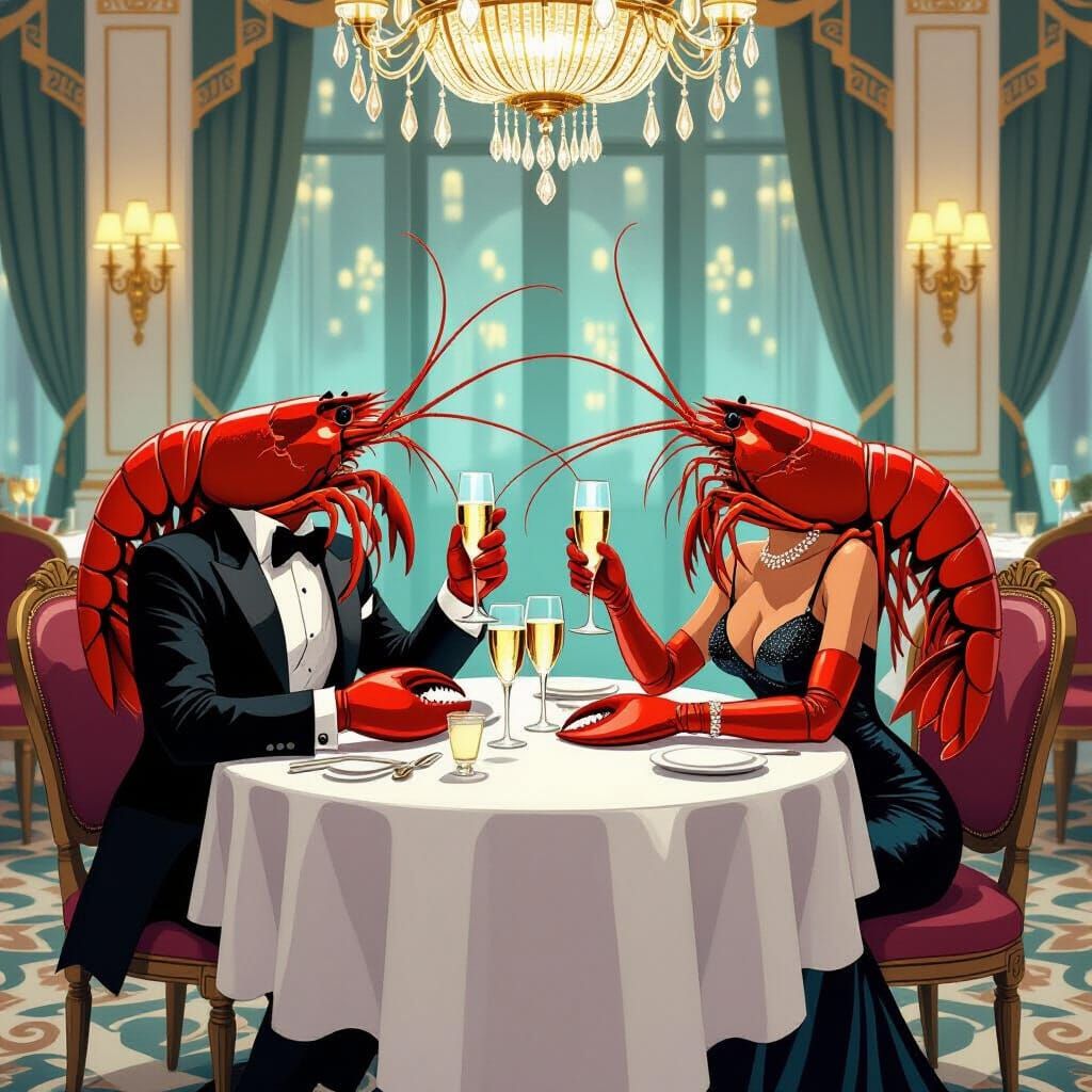 Lobsters' Romantic Date Night in Art Deco Style