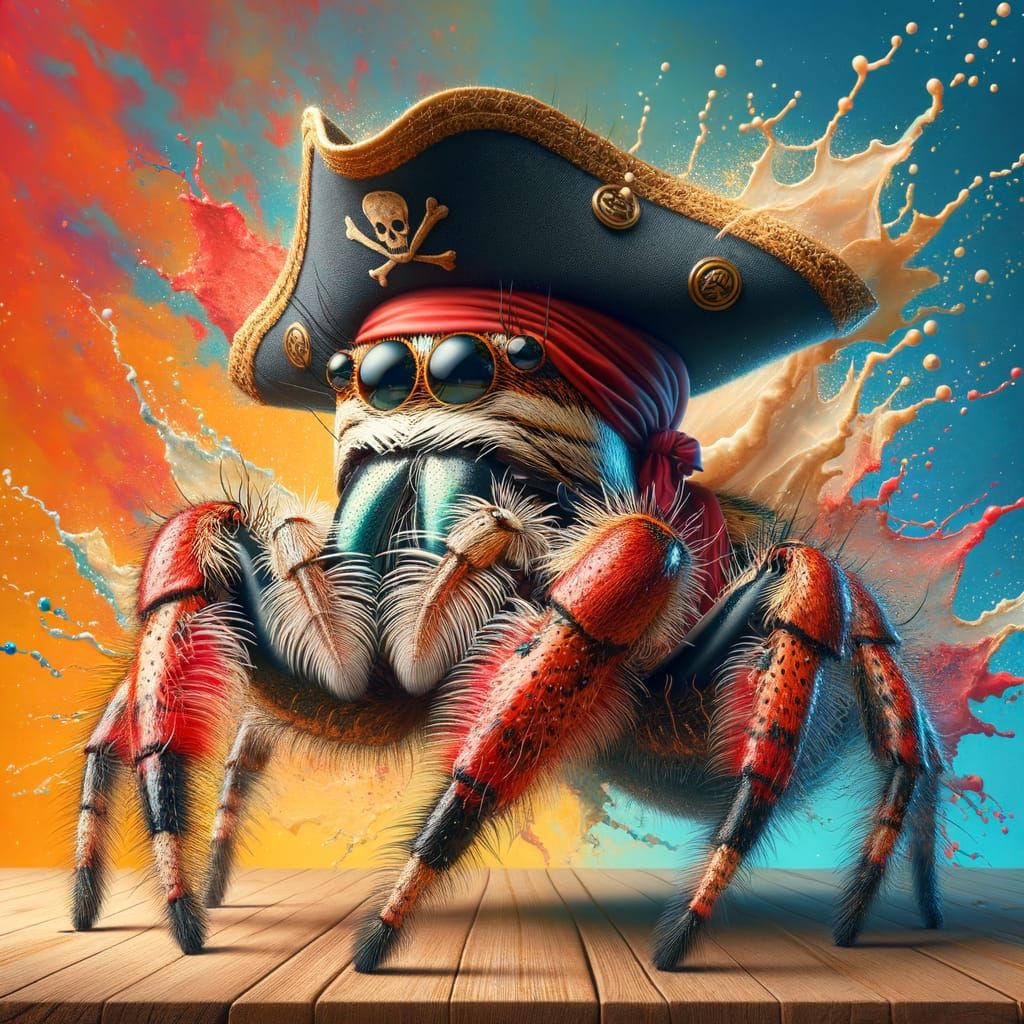 Jumping Spider in Pirate Costume: Hyperrealistic Concept Art