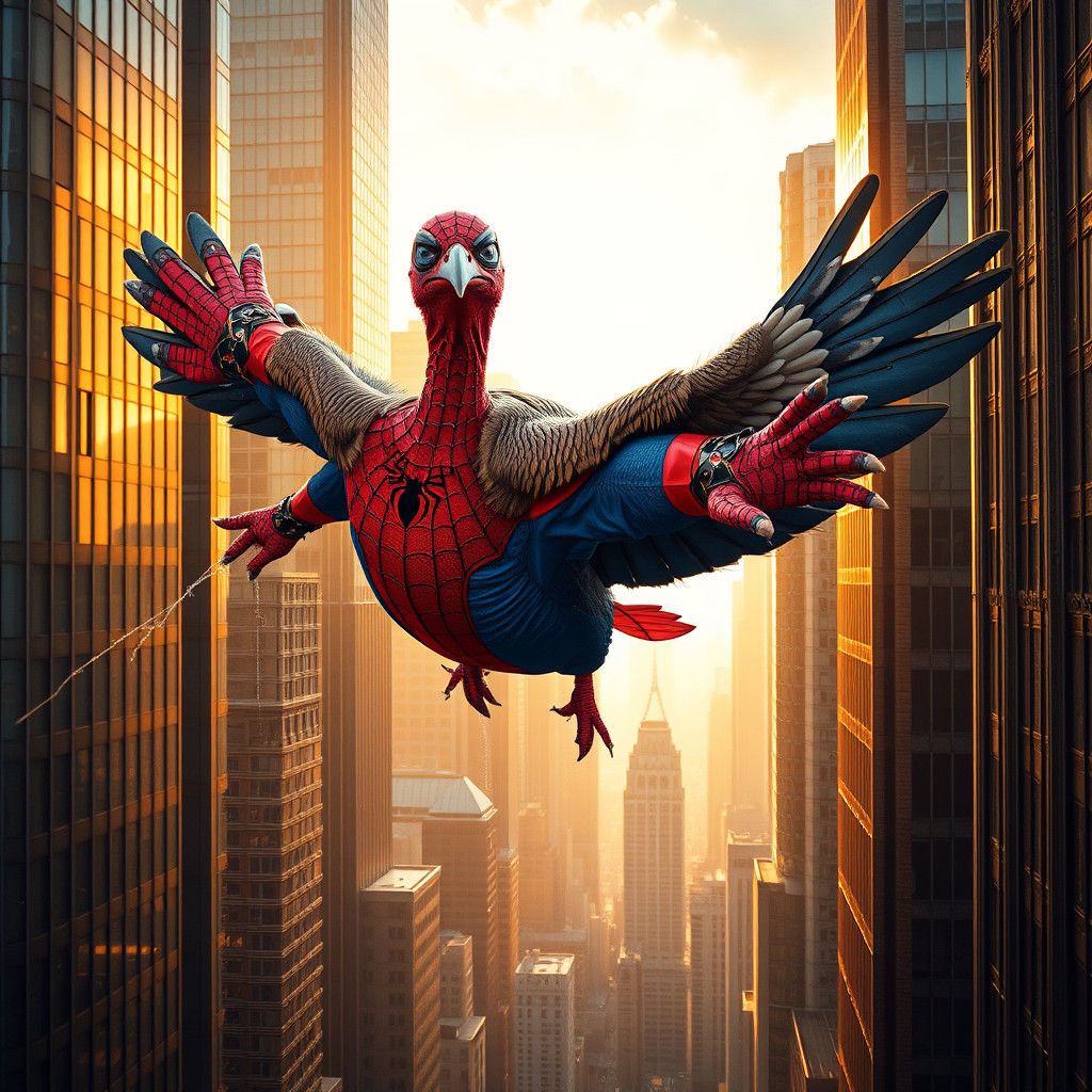Spiderman Turkey Soaring Through Metropolis