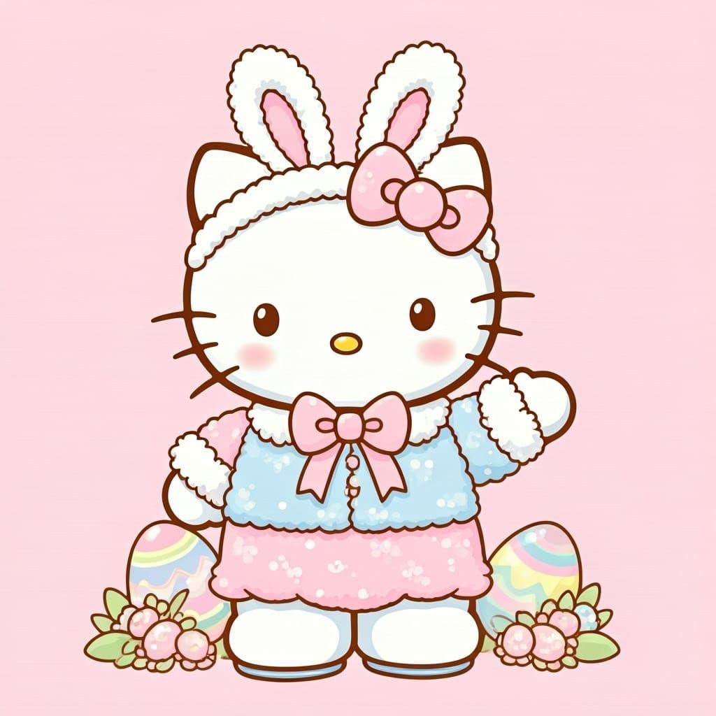 Whimsical Easter Hello Kitty in Pastel Hues