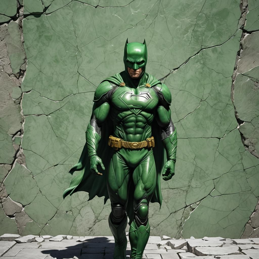 Superhero Crashes Through Marble Wall in Comic Book Style