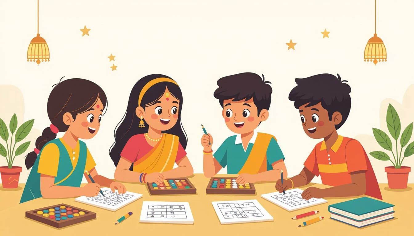 Indian Kids Learn Math with Abacus in Vibrant Style