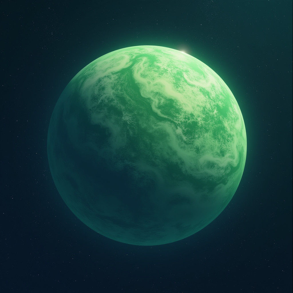 Luminous Green Planet in Starry Expanse, Futuristic Style