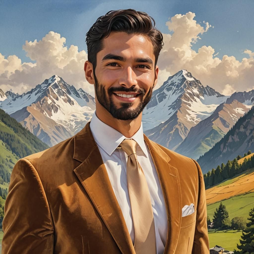 Elegant Man in Velvet Suit, Expressionist Portrait