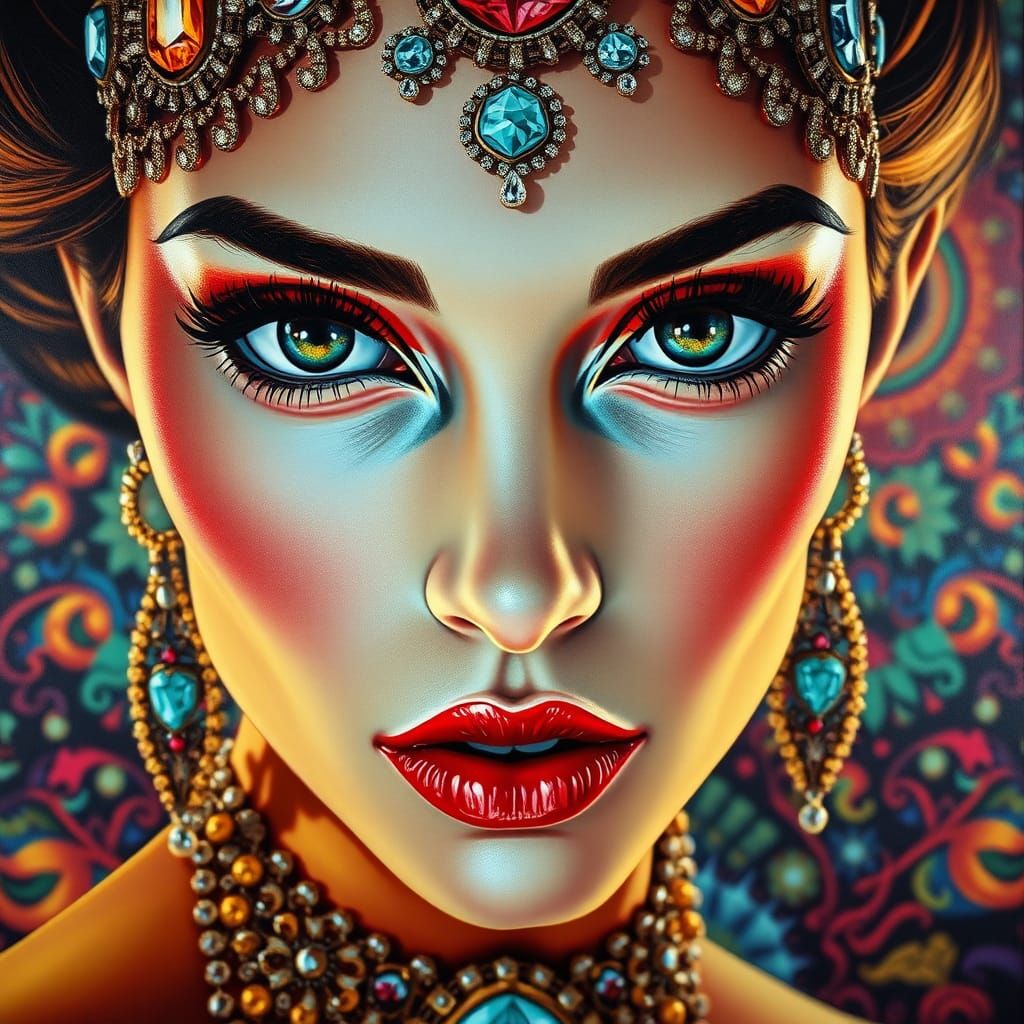 Stunning Woman in Art Deco Style, Dada Surrealist Portrait