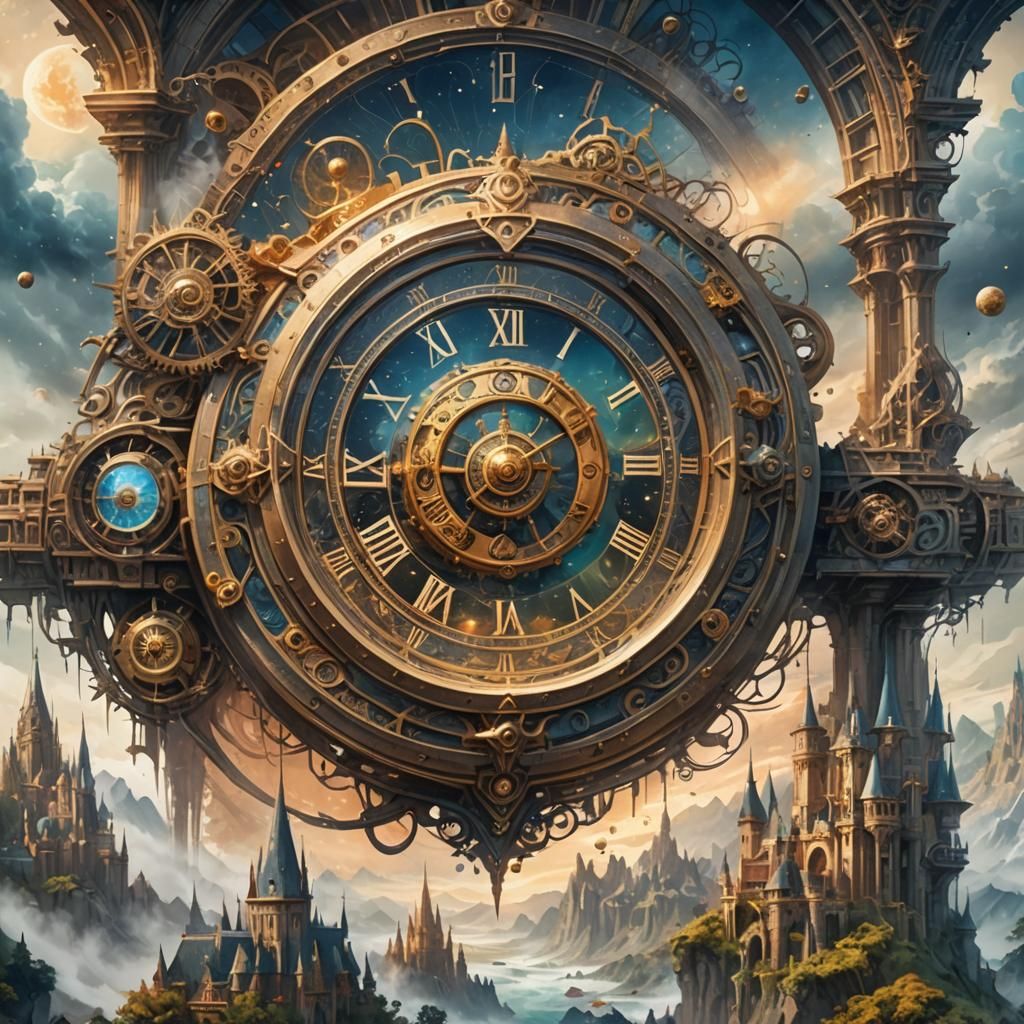 Hands Controlling Time in Watercolor Style