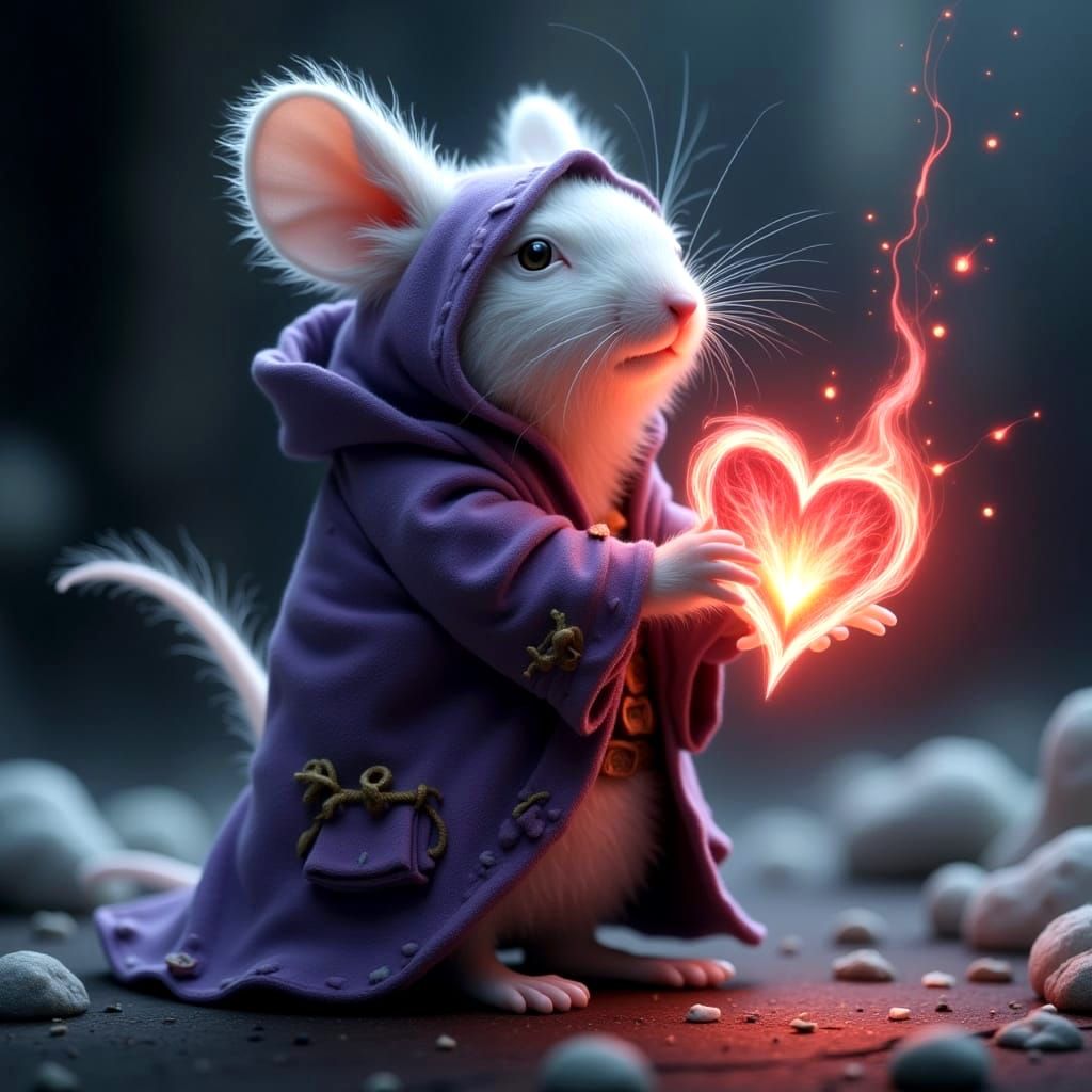 Whimsical Street Merchant in a Stormy Cavern