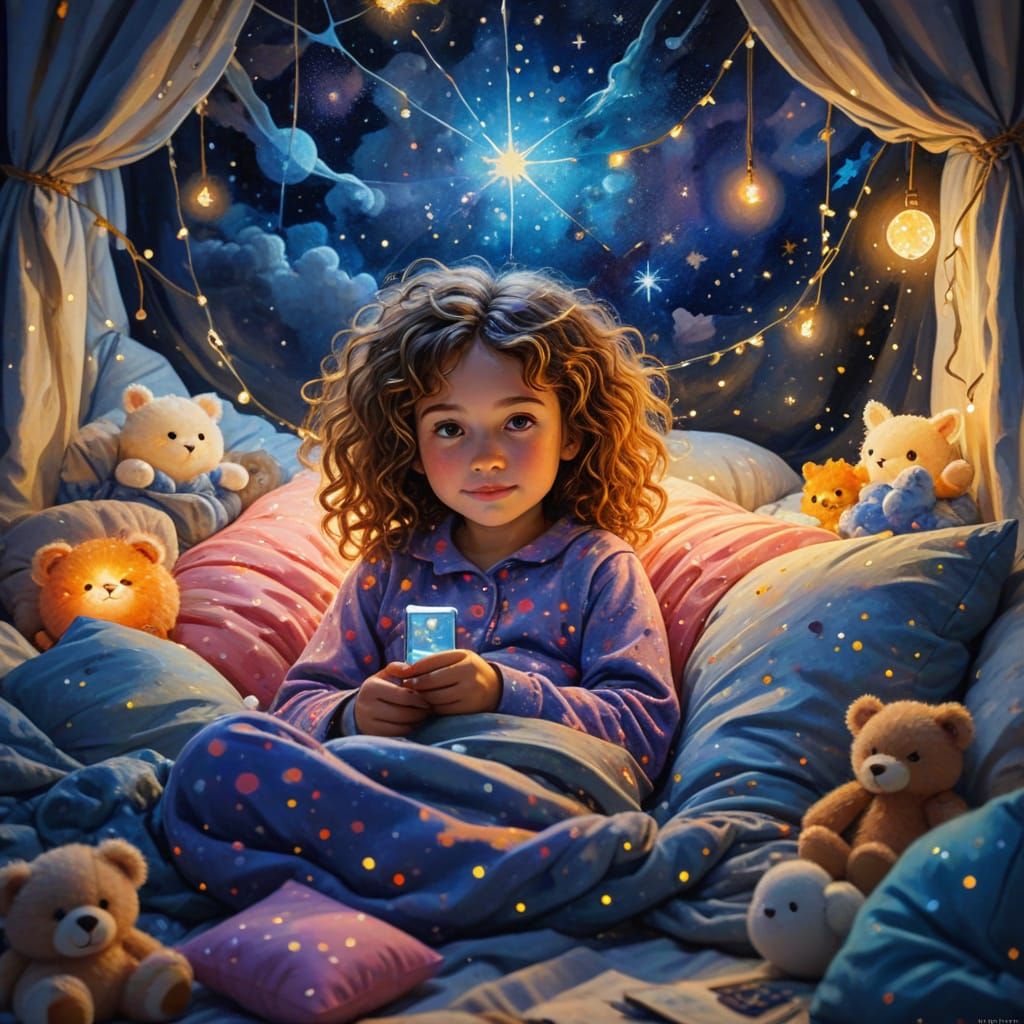 Cozy Child's Gouache Masterpiece in a Whimsical Pillow Fort