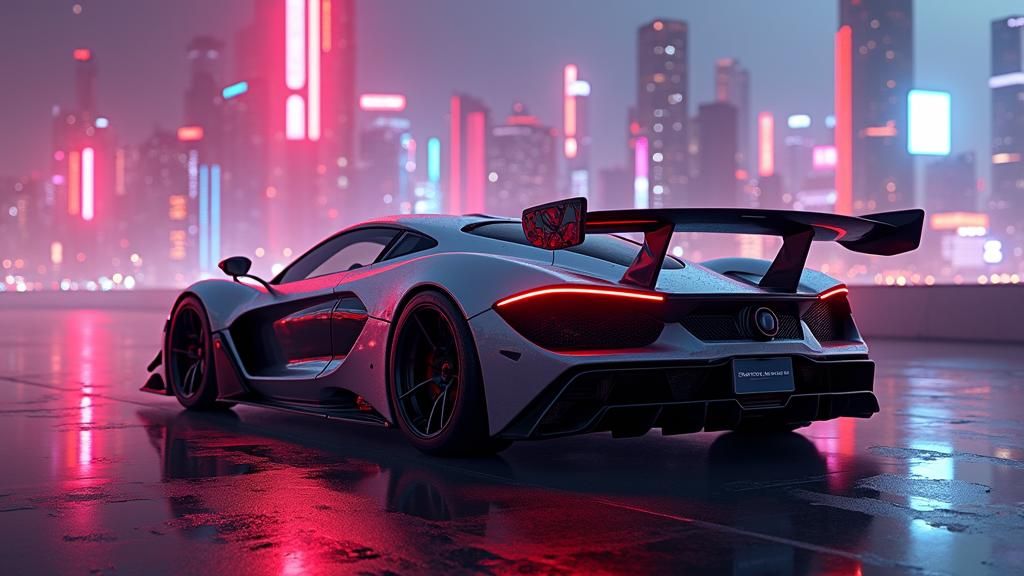 Futuristic Sports Car Concept in Neon Cityscape