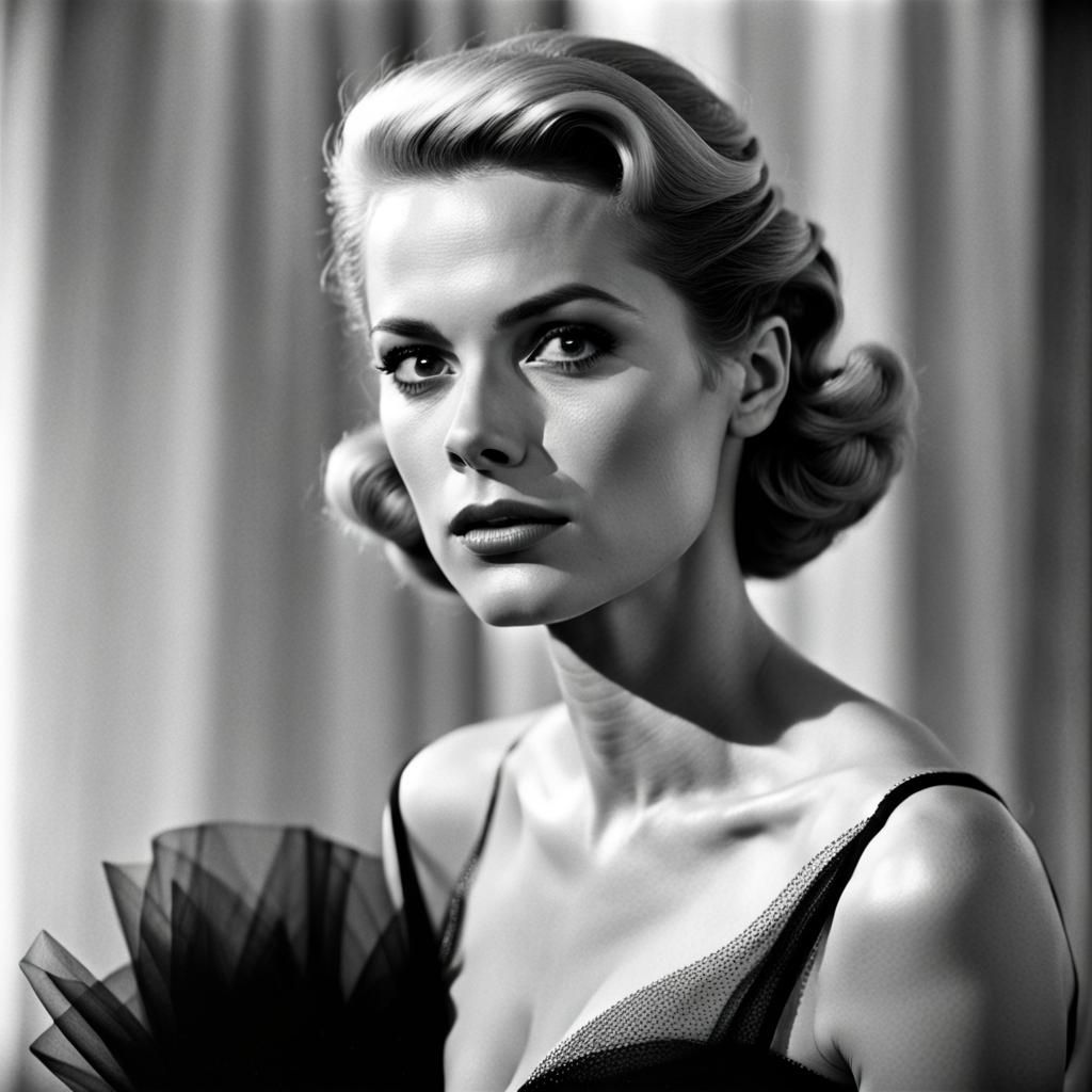 Elegant Blonde Woman in Black and White, William Klein Style