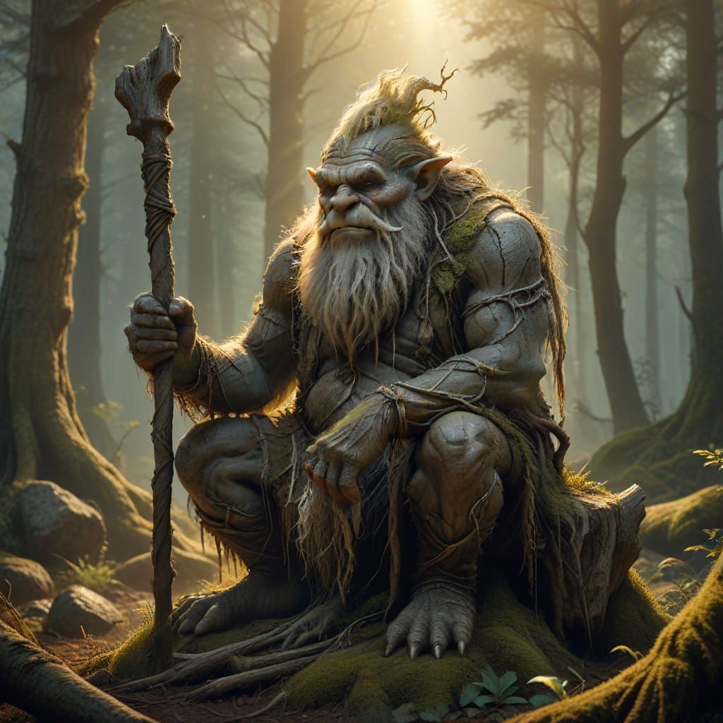 Mystical Troll in Enchanting Forest Concept Art