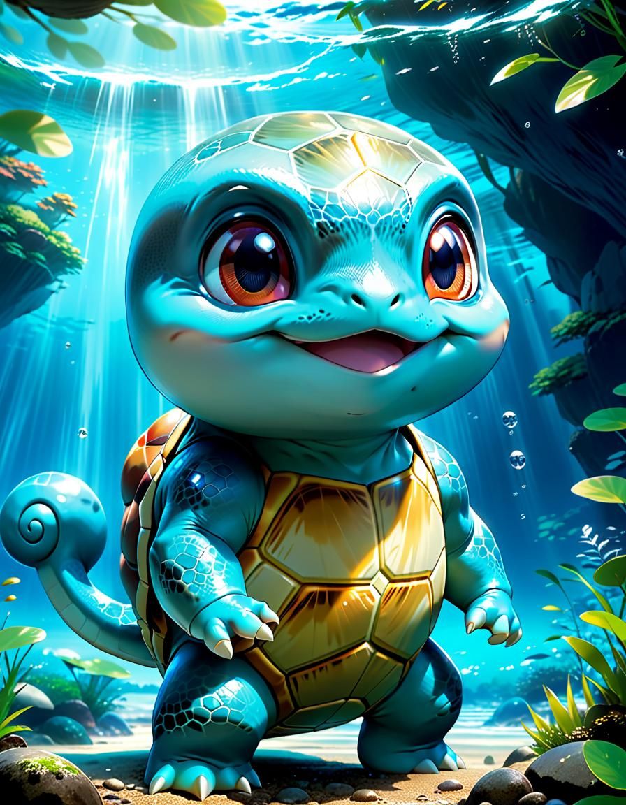 Adorable Chibi Squirtle: Water-type Pokémon in Anime Style