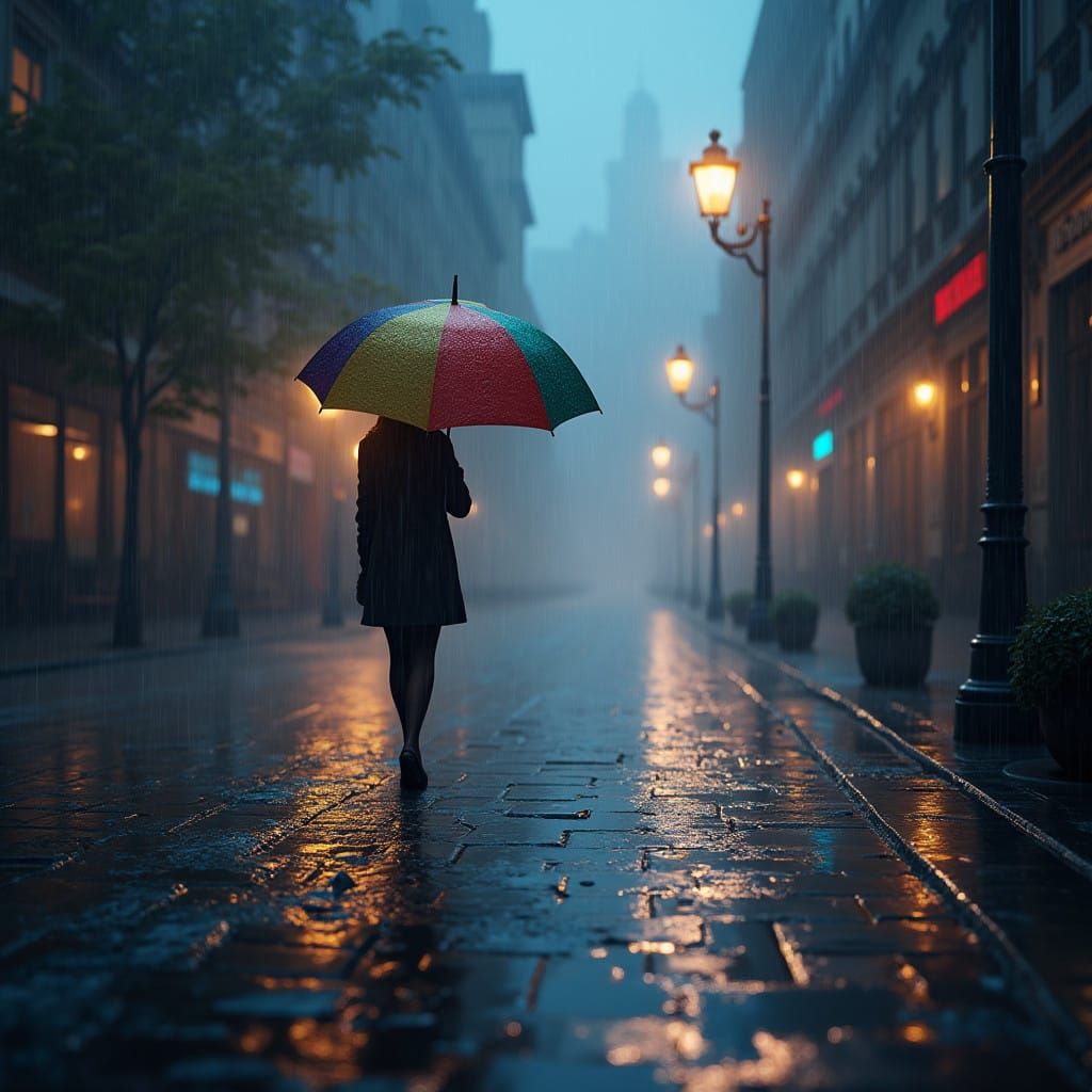 Surreal Rainy Cityscape with Reflected City Lights and Intro...