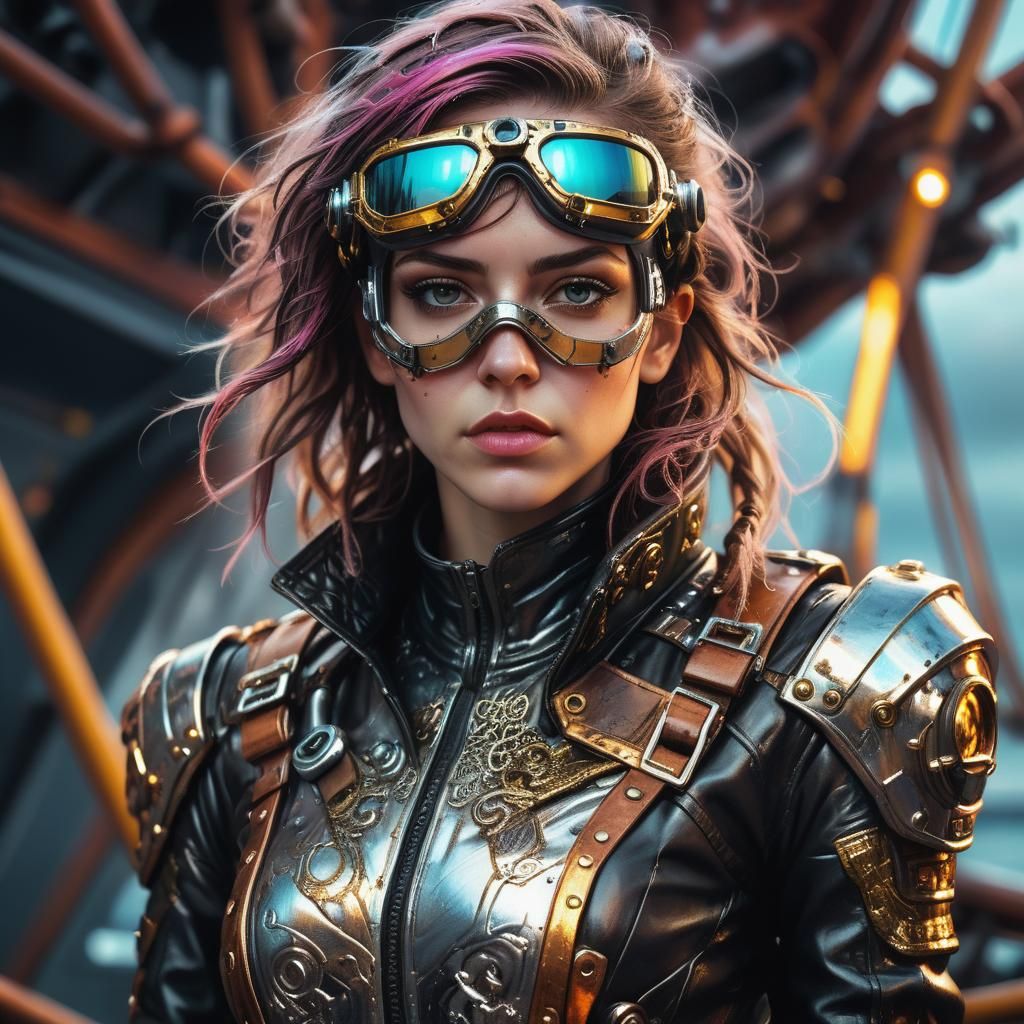 Cyberpunk Sea Captain Portrait in Metallic Exosuit