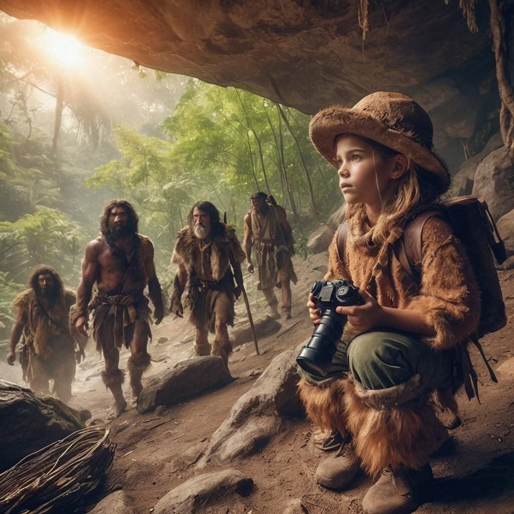 Girl Explorer in a Paleolithic World