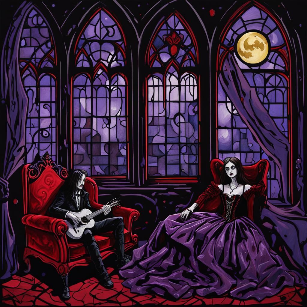 Gothic Medieval Vampire Graffiti Art in Polychromatic Colors