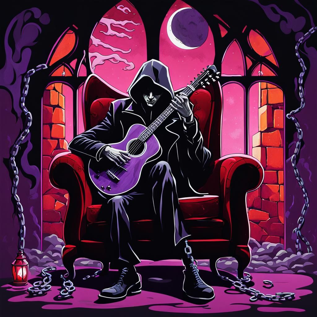 Vampire Guitarist in Neo-Gothic Graffiti Style