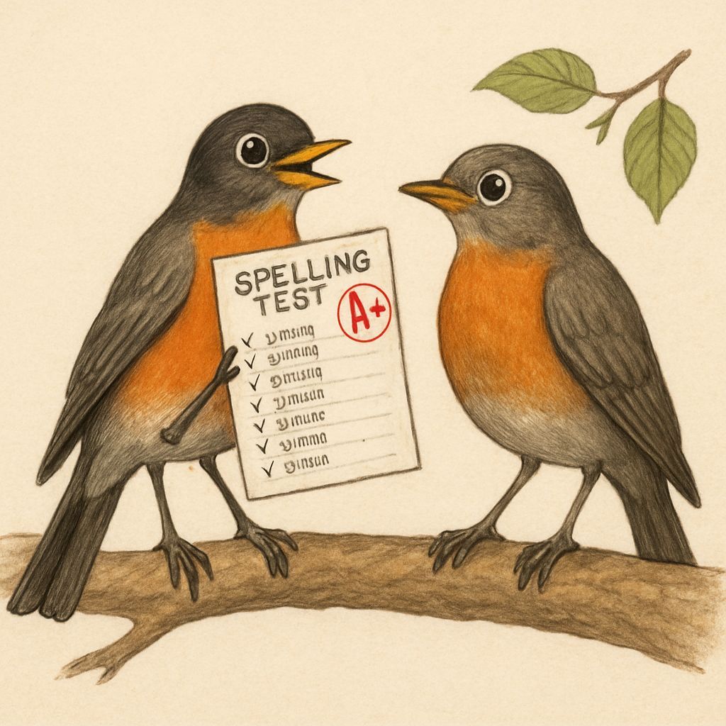 Robin Shows Mom His A+ Spelling Test