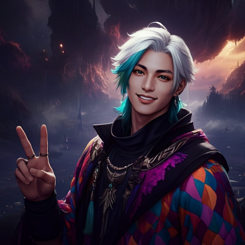 Fantasy Man with Teal Hair, Digital Matte Painting