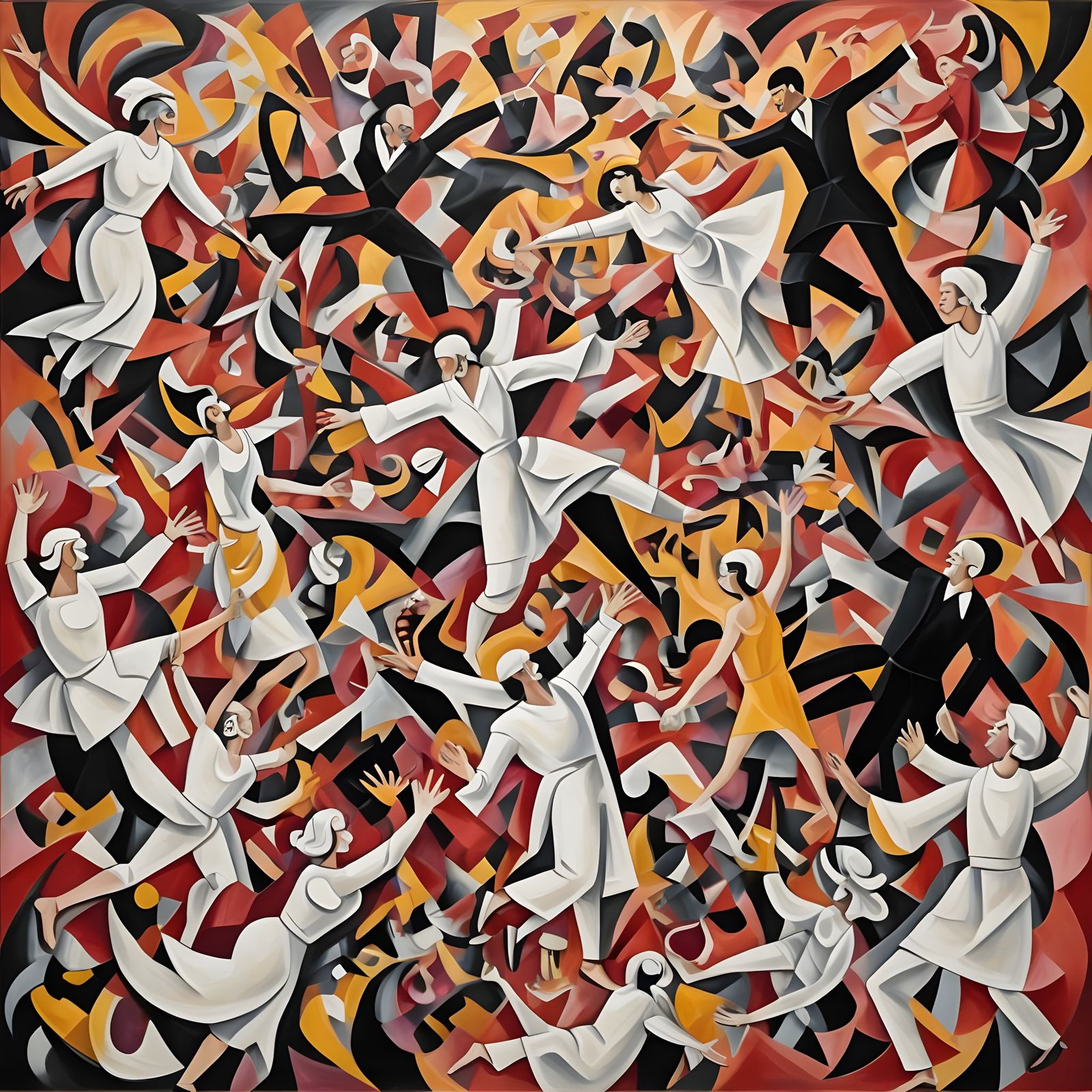 Cubist Hands and Feet in Flight with Explosive Colors