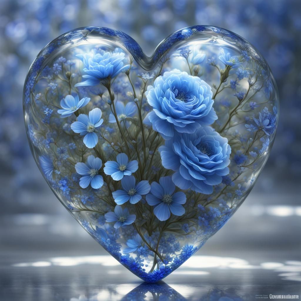 Blue Floral Heart in Anime Style