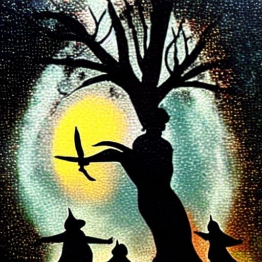 Detailed Matte Painting of Dancing Witches