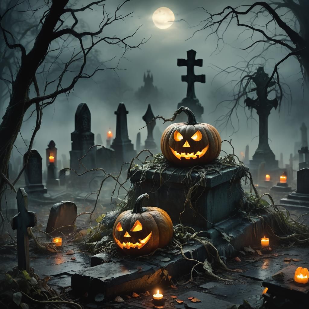 Haunted Pumpkin in Cemetery Concept Art